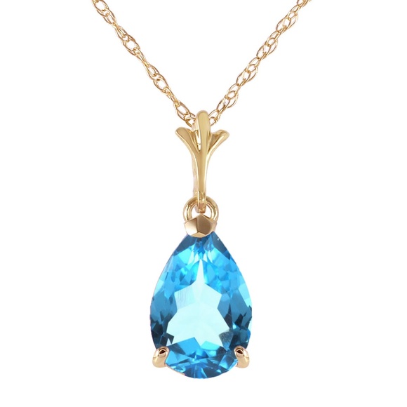 14K. SOLID GOLD NECKLACE WITH NATURAL BLUE TOPAZ (Yellow Gold) - Picture 1 of 4